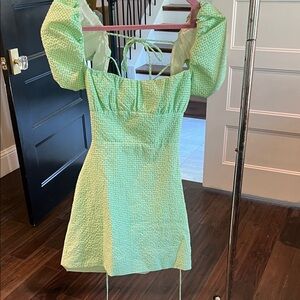 Zara Mint Green Backless Puff Sleeve Mini Dress